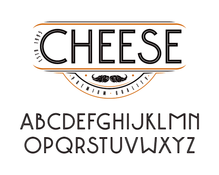 Decorative sanserif font with an internal contour. Medium face. Black font on white backgroundのイラスト素材