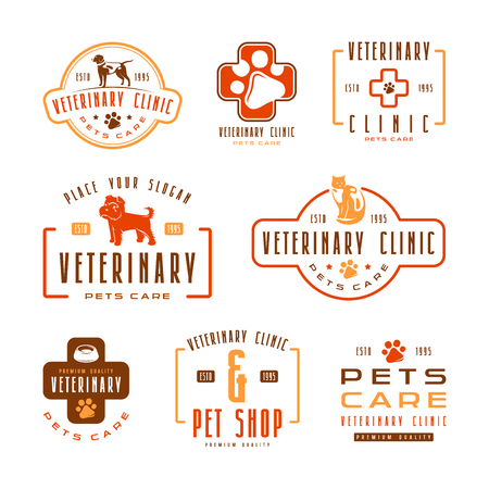 Set of veterinary clinic labels. Color print on white backgroundのイラスト素材