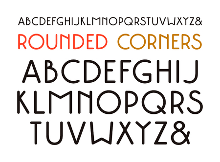 Decorative sans serif font with rounded corners. Typeface in thin line style. Isolated on white backgroundのイラスト素材