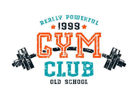 Gym club emblem. Graphic design for t-shirt. Color print on white backgroundのイラスト素材