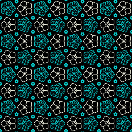 Seamless pattern with image of flowers. Color print on black backgroundのイラスト素材