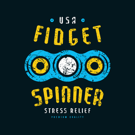 Fidget spinner emblem. Graphic design for t-shirt. Color print on black backgroundのイラスト素材