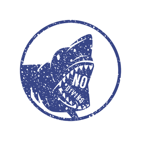 Shark dangerous emblem. Graphic design for t-shirt. Blue print on white backgroundのイラスト素材