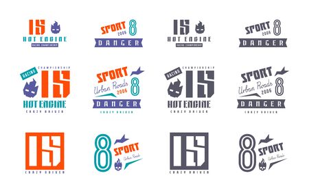 Vinyl stickers for race car. Graphic design for car or t-shirt. Color and monochrome print on white backgroundのイラスト素材