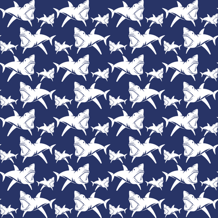 Dangerous sharks seamless pattern. White print on dark backgroundのイラスト素材