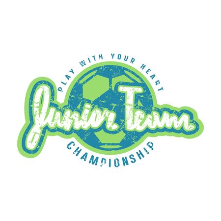 Emblem of soccer junior team. Graphic design for t-shirt and stickers. Color print on white backgroundのイラスト素材