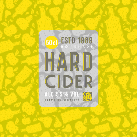 Hard cider seamless pattern and label. Illustration in linocut style.のイラスト素材