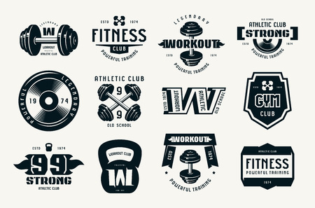 Gym club, fitness and workout badges.のイラスト素材
