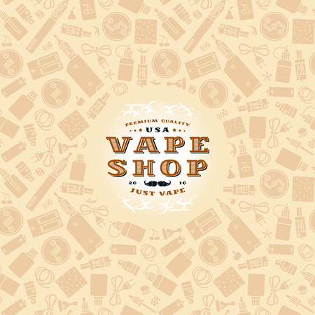 Vape shop label and frame with pattern. Design in retro style.のイラスト素材