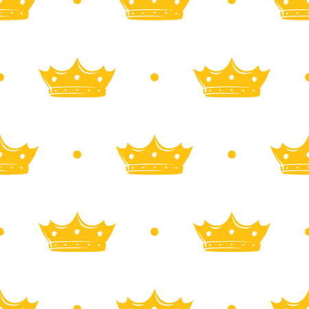 Crown seamless pattern. Yellow print on white backgroundのイラスト素材