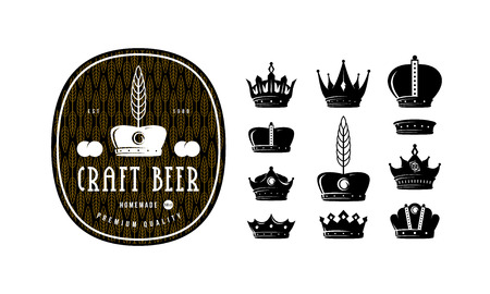 Set of crown icons for logo, label and emblem design. Craft beer label templateのイラスト素材