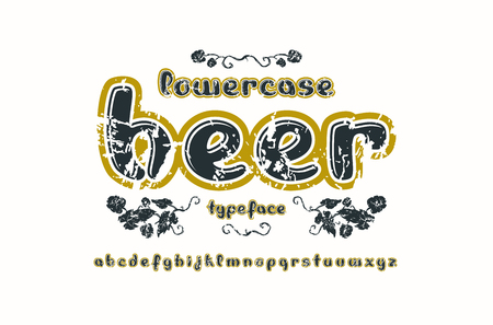 Decorative lettering type. Letters lowercase with rough texture for label design. Color print on white backgroundのイラスト素材