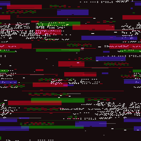Seamless pattern with glitch distortion effect. Color print on black backgroundのイラスト素材