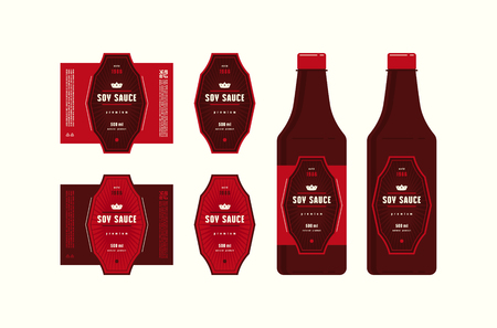 Set of templates label for soy sauce. Presentation on the bottleのイラスト素材