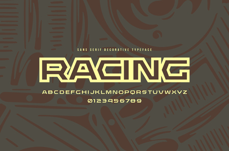 Geometric sans serif font in sport style. Letters and numbers for sci-fi, military, racing logo and title designのイラスト素材