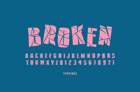 Decorative sans serif font with broken face.  Pink typeface on blue backgroundのイラスト素材