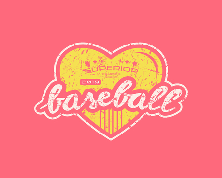 Emblem with rough texture for baseball team. Graphic design for t-shirt. Color print on pink backgroundのイラスト素材