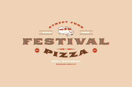Stock vector template label of street food festival. Color print on brown backgroundのイラスト素材