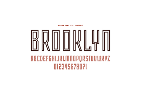 Hollow sans serif font in the sport style. Letters and numbers for logo and emblem design. Isolated on white backgroundのイラスト素材