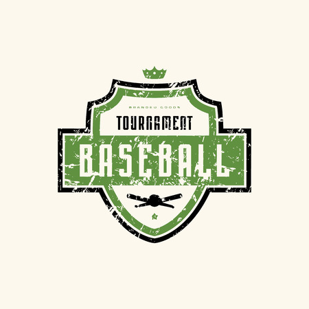 Emblem of baseball tournament with vintage texture for sticker and t-shirt design. Color print on white backgroundのイラスト素材
