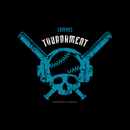 Emblem of baseball tournament with vintage texture for sticker and t-shirt design. Color print on black backgroundのイラスト素材