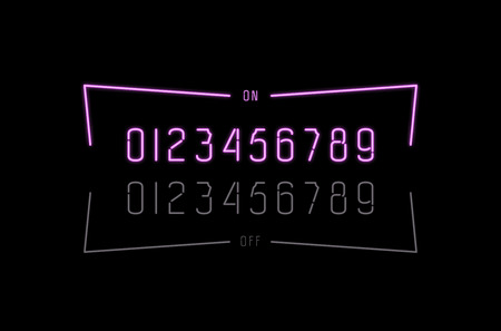 Decorative numbers in the form of neon lamps with on and off effect. Color print on black backgroundのイラスト素材