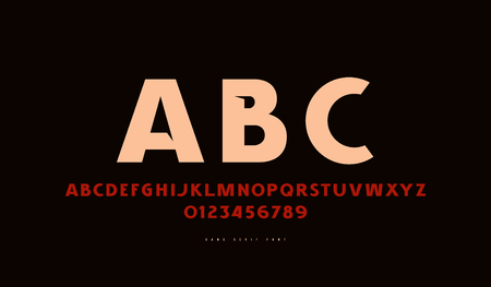 Decorative sans serif font in classic style. Bold face. Letters and numbers for   label design. Color print on black backgroundのイラスト素材