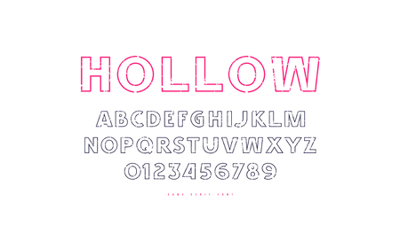 Hollow sans serif font in classic style. Letters and numbers with vintage texture for label design. Color print on white backgroundのイラスト素材