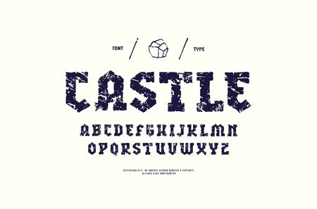 Stock vector serif handcrafted font, alphabet, typeface. Letters and numbers with vintage texture for and t-shirt designのイラスト素材