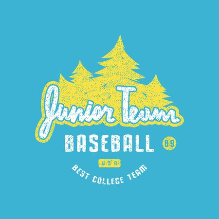 Emblem of junior baseball team. Graphic design for sticker and t-shirt. Color print on blue backgroundのイラスト素材