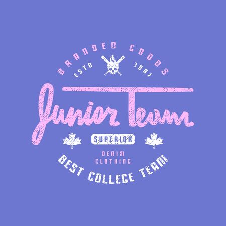 Emblem of junior baseball team. Graphic design for sticker and t-shirt. Color print on violet backgroundのイラスト素材