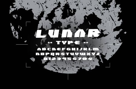 Geometric sans serif font in futuristic style. Letters and numbers for sci-fi, military, cosmic logo and title designのイラスト素材