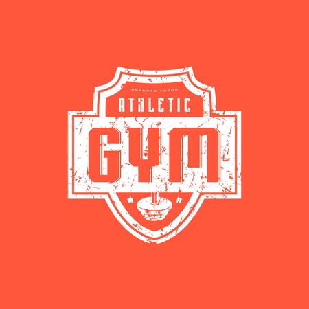 Gym club emblem for t-shirt. Graphic design with vintage texture. White print on red backgroundのイラスト素材