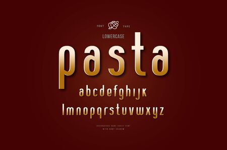 Stock vector golden colored narrow sans serif font. Lowercase letters for logo and title designのイラスト素材