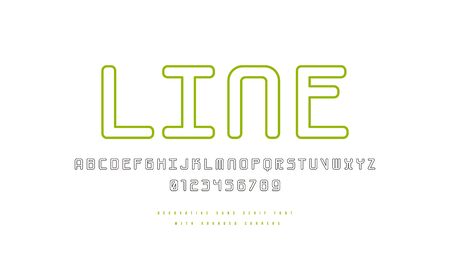 Hollow monospaced sans serif font with rounded corners. Letters and numbers for logo and emblem design. Isolated print on white backgroundのイラスト素材