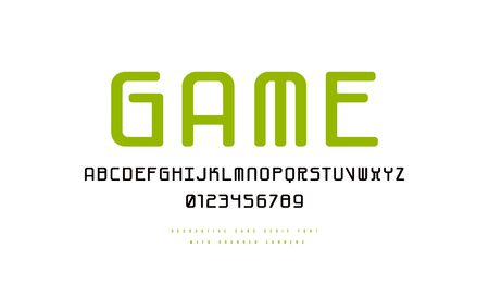 Monospaced sans serif font with rounded corners. Letters and numbers for logo and emblem design. Color print on white backgroundのイラスト素材