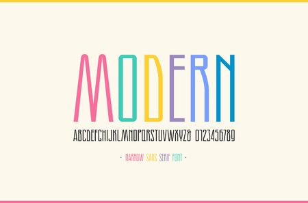 Stock vector narrow sans serif font. Letters and numbers for logo and label design in art nouveau styleのイラスト素材