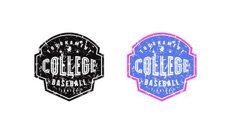 Emblem of college baseball team for t-shirt. Design with vintage texture. Black and color print on white backgroundのイラスト素材