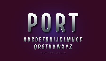 Silver colored and metal chrome sans serif font with rounded corners. Letters for logo and emblem designのイラスト素材