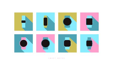 Stock vector smart watches icon set. Illustration in flat style. Color print on white backgroundのイラスト素材