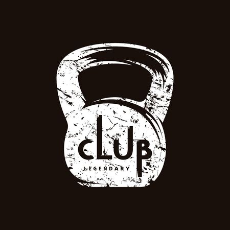 Emblem for gym club. Graphic design for t-shirt. White print on black backgroundのイラスト素材