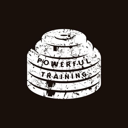 Emblem for gym club. Graphic design for t-shirt. White print on black backgroundのイラスト素材