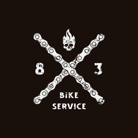 Emblem for bicycle service. Graphic design for t-shirt. White print on black backgroundのイラスト素材