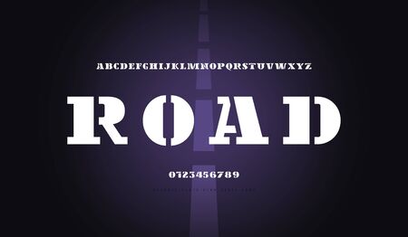 Stencil-plate slab serif font in military style. Bold face.のイラスト素材