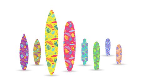 Bright print on a surfboard and skateboard in jungle styleのイラスト素材