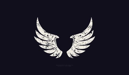Stock vector wings silhouette with vintage texture.   emblem and t-shirt design