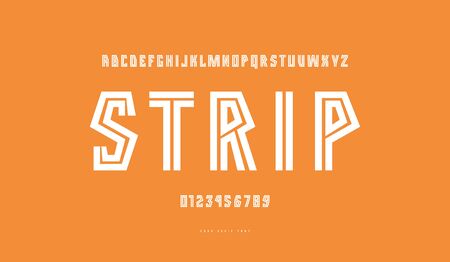 Striped geometric sans serif font. Bold face. Letters and numbers for athletic  and title designのイラスト素材