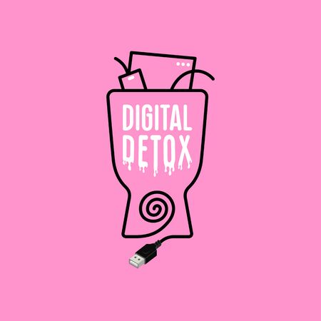 Digital detox poster. Blender silhouette and usb connector in isometric styleのイラスト素材