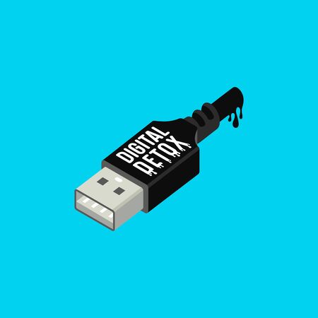 Digital detox poster. Usb connector in isometric style