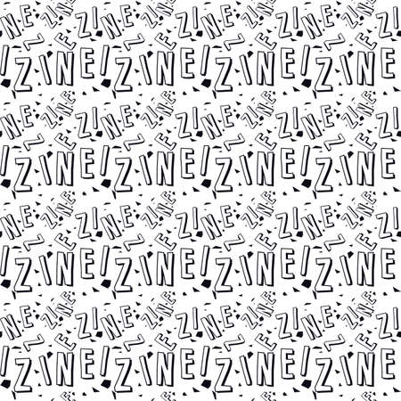 Zine culture seamless pattern. Black print on white backgroundのイラスト素材